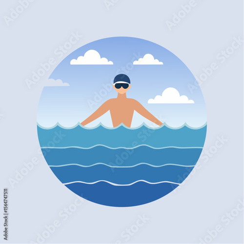 Ocean Swimmer A Serene Illustration of a Person Swimming in the Sea