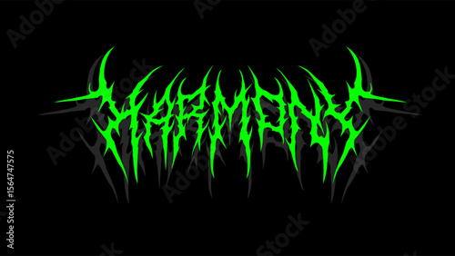 Harmony vector design in spiky green metal tribal style, intense and aggressive, perfect for band logos, t-shirts, posters, or stickers