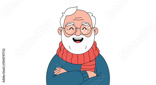 A Happy Old Man With a Red Scarf