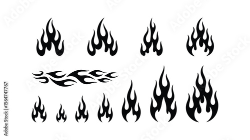 Vector art of black flame designs isolated on white background