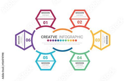 Circle infographics elements design with numbers 6 option, 6 step. can be used for workflow layout, diagram, number step up options.