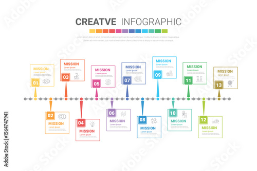 Infographic design template with numbers 13 option for Presentation infographic, Timeline infographics, steps or processes.