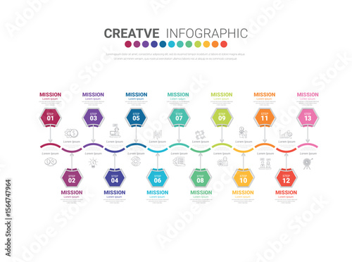 Infographic design template with numbers 13 option for Presentation infographic, Timeline infographics, steps or processes.