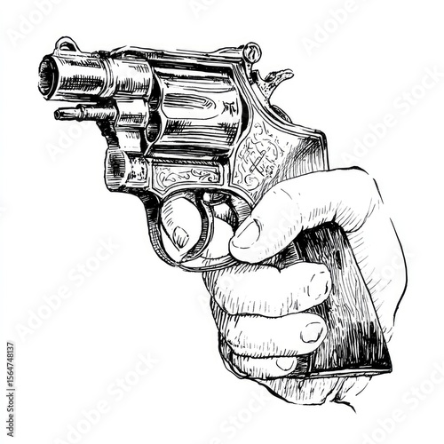 Bullet hand drawn, outline, monochrome on white back