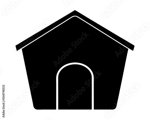 Black and White Graphic Depiction of a Simple Dog House Kennel