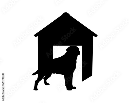 Silhouette of a majestic dog standing proudly in front of his house