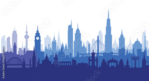 Cityscape Silhouette Blue and Purple Vector Background