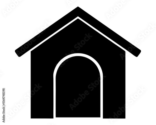 Simple and clean black and white doghouse icon with arched entrance