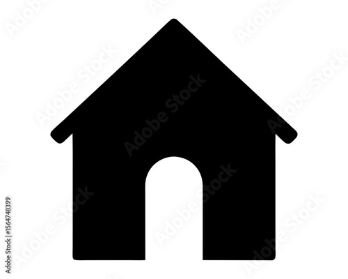 Simple Black House Icon with Arched Doorway Symbolizing Home and Shelter