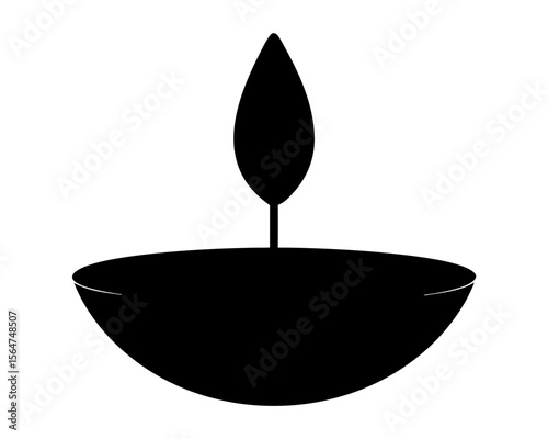 Monochrome silhouette illustration of a diya oil lamp for Diwali festival