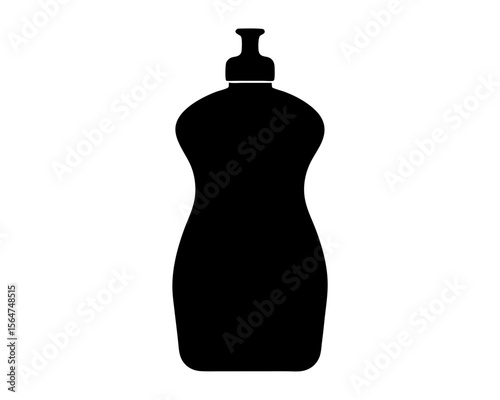 Black silhouette of a dish soap bottle with pump on white background
