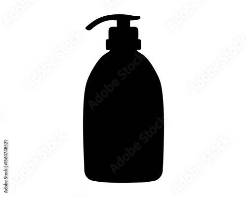 Elegant black silhouette of liquid soap dispenser bottle on a white background