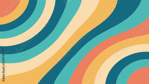 Abstract background with wavy lines in shades of blue yellow and orange creating a retro vibe