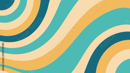 Retro wavy stripes in shades of blue yellow and coral create a groovy seventies aesthetic design