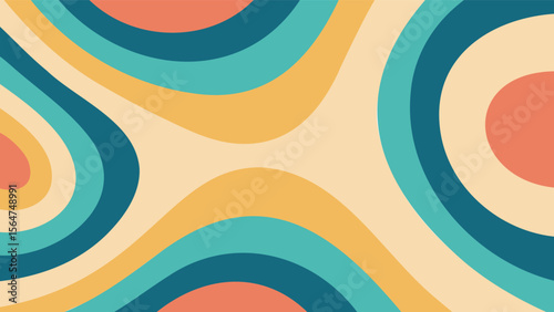 Abstract background featuring curved lines in shades of blue yellow and orange creating a retro vibe
