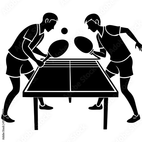 Two players playing table tennis silhouette vector illustration