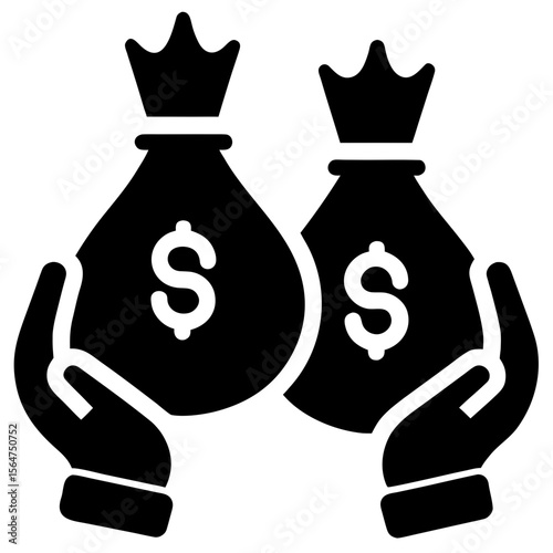 Hands holding two money bags with dollar signs silhouette vector illustration