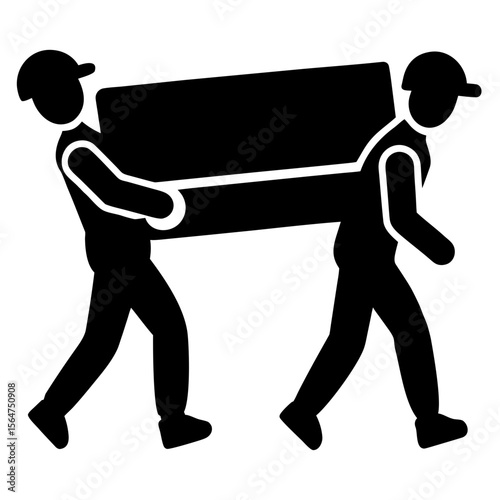 Two men carrying a large object silhouette vector illustration