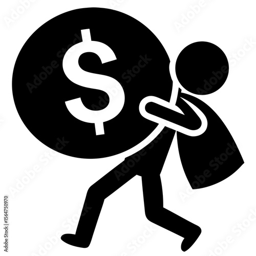 Person carrying a money bag silhouette vector illustration