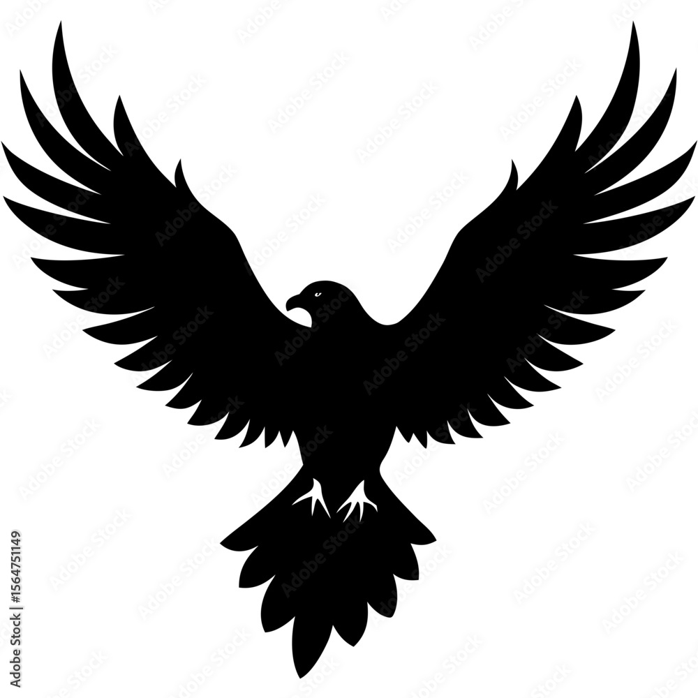 Obraz premium Soaring eagle with open wings black silhouette vector illustration