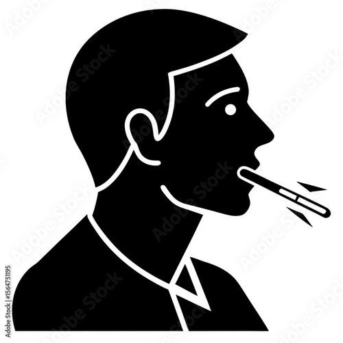 Man smoking electronic cigarette silhouette vector illustration