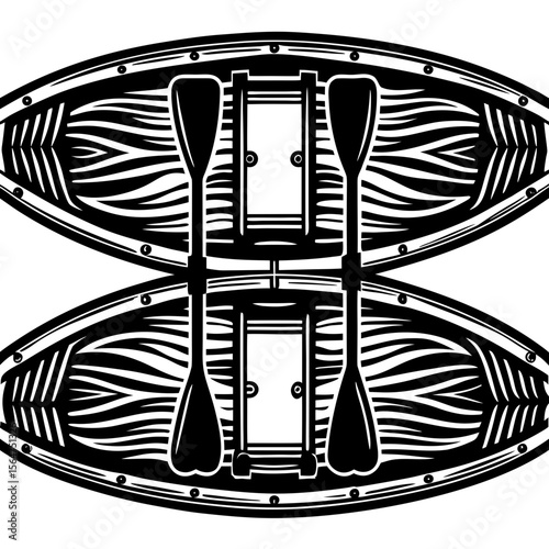 Two symmetrical canoes with paddles silhouette vector illustration
