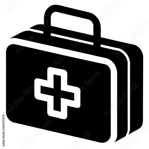Medical first aid kit with handle silhouette vector illustration
