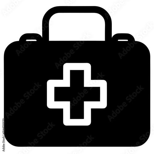 Black medical bag with a cross symbol silhouette vector illustration