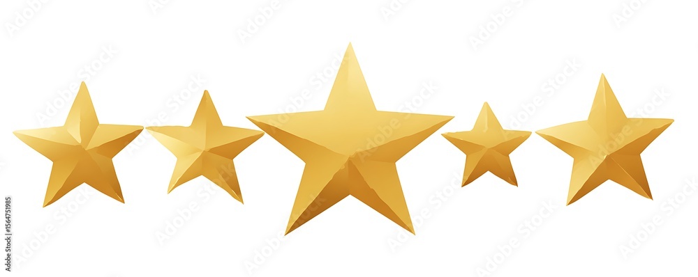 Obraz premium Five golden stars arranged in a row on a clean white background