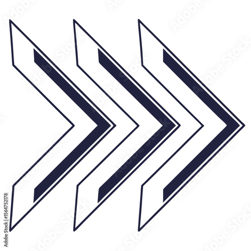 Three outlined chevron arrows pointing right with dark blue fill on a white background image design