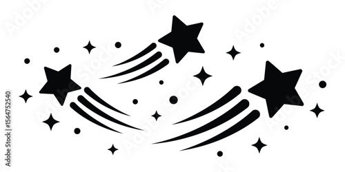 Shooting Stars Symbol with Sparkles, Minimalist Vector Illustration for Digital Design