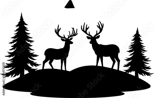 Deer in Mountain Forest Silhouette vector bundle