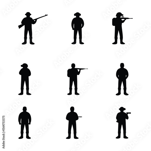 Vector Bundle of 9 Hunting Man Silhouettes in Action Poses