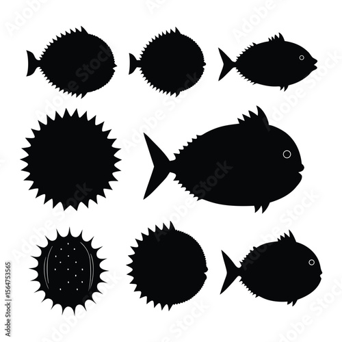 Silhouette Bundle of 8 Puffer Fish in Inflated and Deflated Poses 

