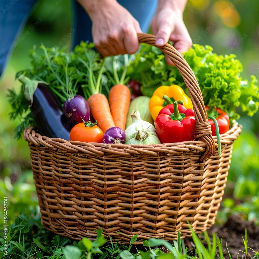 Fototapeta premium Freshly Harvested Vegetables in a Wicker Basket