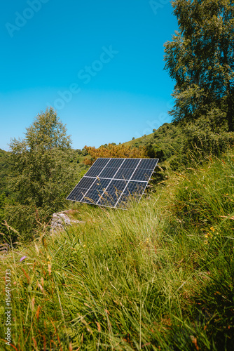 Solar panels generating clean energy in nature