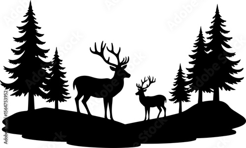 mountains, forest, Deer  trees, pine trees vector bundle