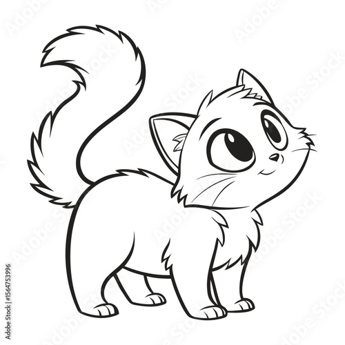Cute Cartoon Kitten Outline