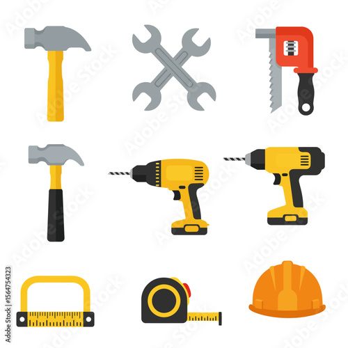 Collection of essential hand and power tools for DIY projects and construction.
