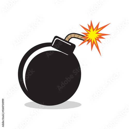 Flat Illustration of a Cartoon Black Round Bomb With Burning Fuse