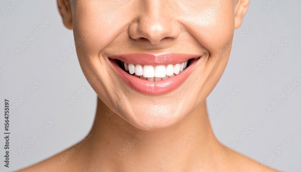 Obraz premium Closeup of a Woman's Bright Smile Healthy Teeth and Glowing Skin.