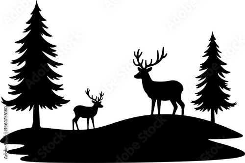 mountains, forest, Deer  trees, pine trees vector bundle