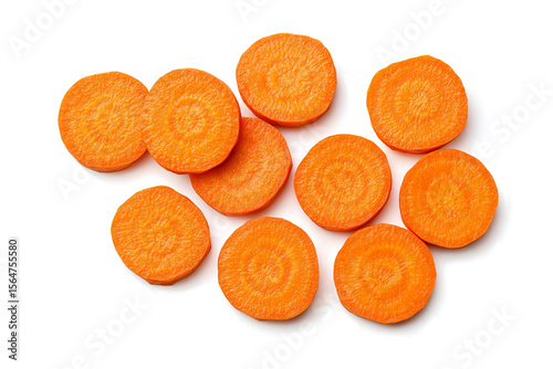 carrot slices cut into round pieces on a transparent background,  