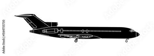 Side profile of a Boeing 727 airliner, depicted in a simple black silhouette.