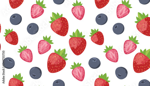 Berry summer seamless vector pattern. Ripe berries. Strawberries, cherries, blackberries, raspberries.fruit, ripe, illustration, cherry, design, leaf, nature, pattern, red, vector, berry, food, summer