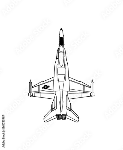Top-down view of a fighter jet, depicted in a technical drawing style with clean lines and a white background.