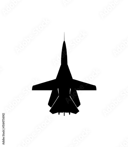 Silhouette of a jet fighter aircraft, viewed from directly above, on a white background.