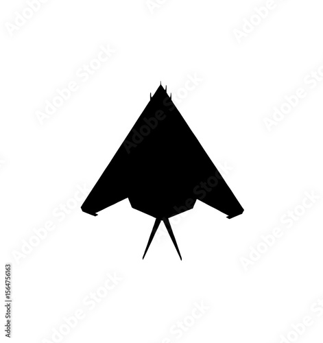 Silhouette of a stealth aircraft, showcasing a triangular shape against white background.