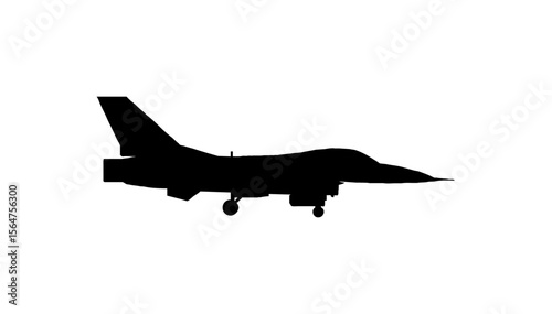 Silhouette of a fighter jet, showcasing its aerodynamic design against a white background.