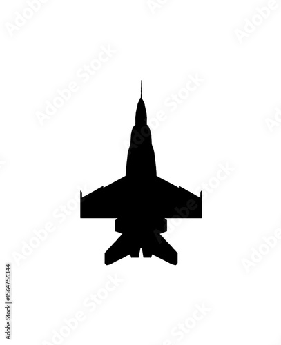 Silhouette of a fighter jet viewed from above, showcasing its wings, fuselage, and tail.